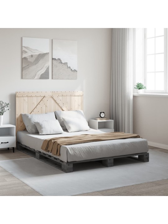 Rám postele s čelem šedý 160 x 200 cm masivní borové dřevo