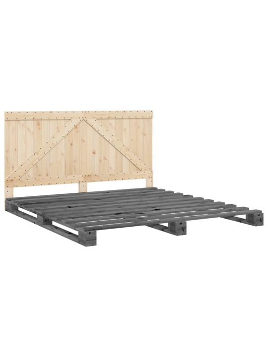 Rám postele s čelem šedý 200 x 200 cm masivní borové dřevo