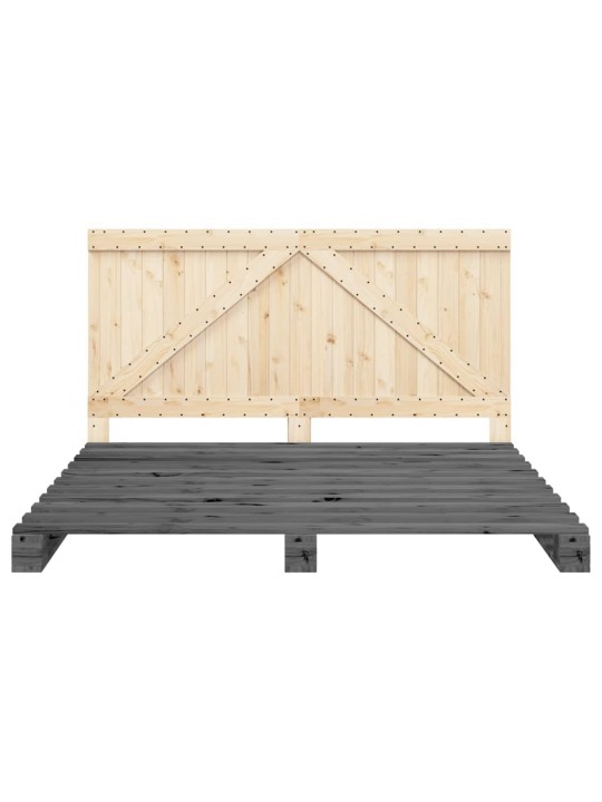 Rám postele s čelem šedý 200 x 200 cm masivní borové dřevo
