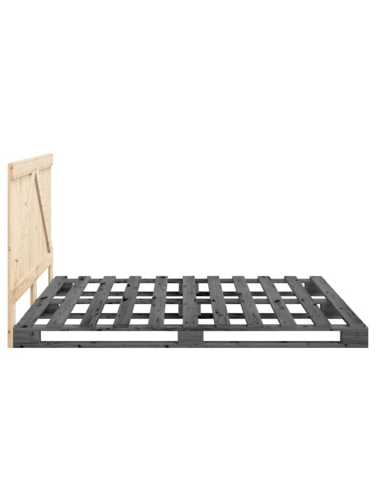 Rám postele s čelem šedý 200 x 200 cm masivní borové dřevo
