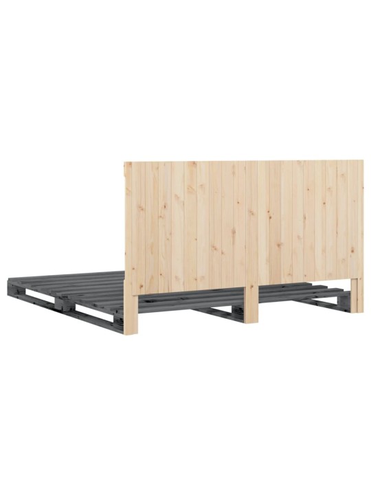 Rám postele s čelem šedý 200 x 200 cm masivní borové dřevo