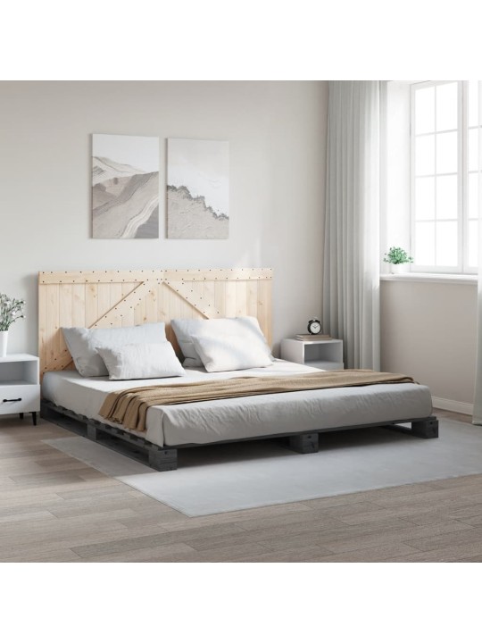 Rám postele s čelem šedý 200 x 200 cm masivní borové dřevo