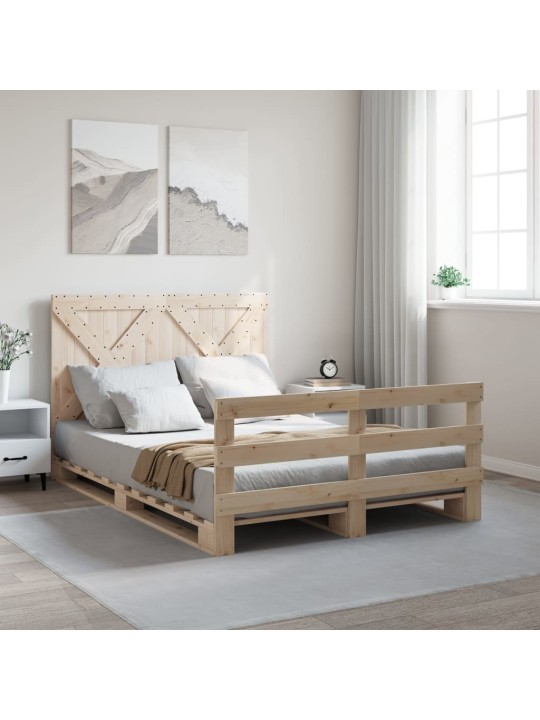 Rám postele s čelem bílý 140 x 200 cm masivní borové dřevo