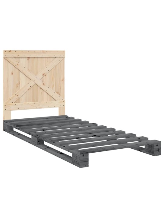 Rám postele s čelem šedý 90 x 200 cm masivní borové dřevo