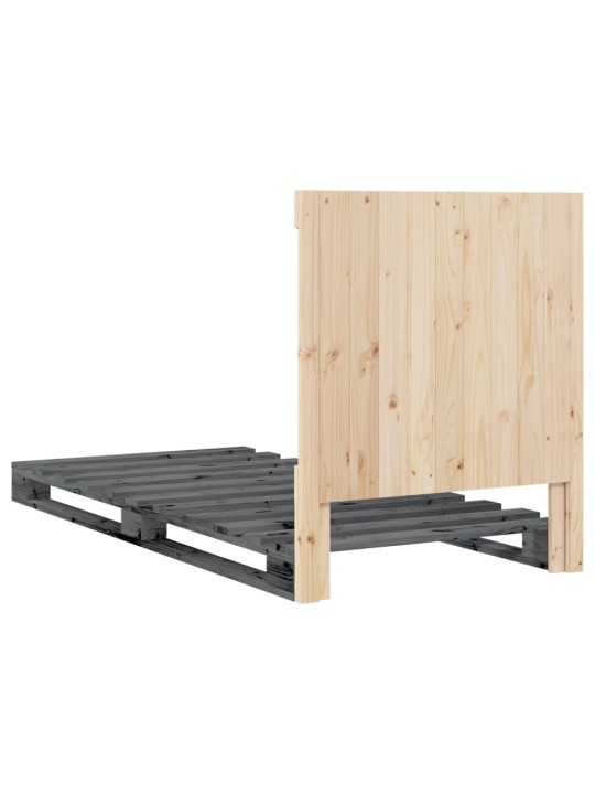 Rám postele s čelem šedý 90 x 200 cm masivní borové dřevo
