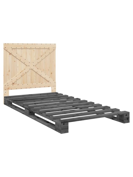 Rám postele s čelem šedý 100 x 200 cm masivní borové dřevo