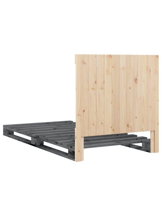 Rám postele s čelem šedý 100 x 200 cm masivní borové dřevo