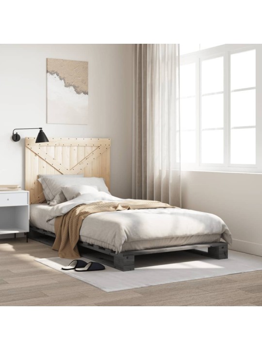 Rám postele s čelem šedý 100 x 200 cm masivní borové dřevo