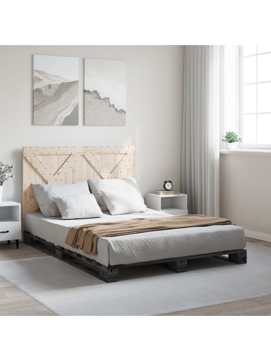 Rám postele s čelem šedý 160 x 200 cm masivní borové dřevo