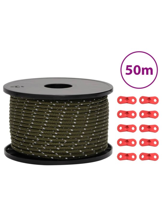 Stanové lanko s reflexními proužky a napínáky 50 m 5 mm