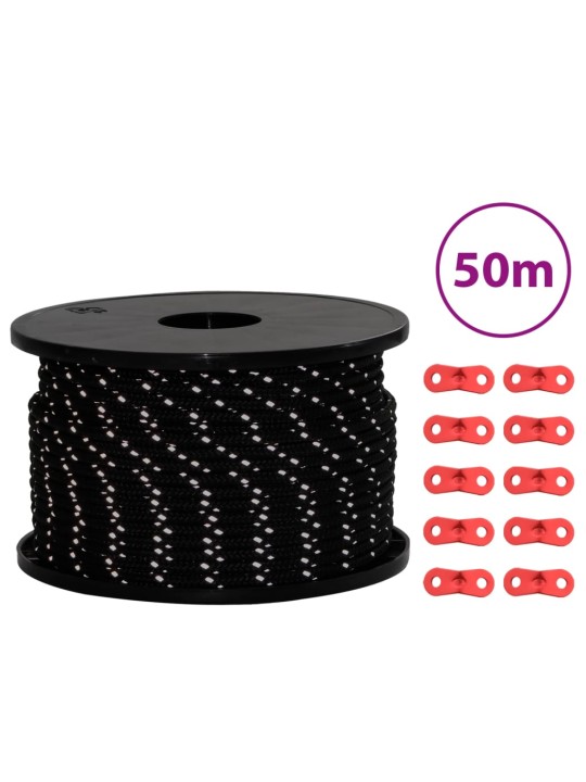 Stanové lanko s reflexními proužky a napínáky 50 m 5 mm