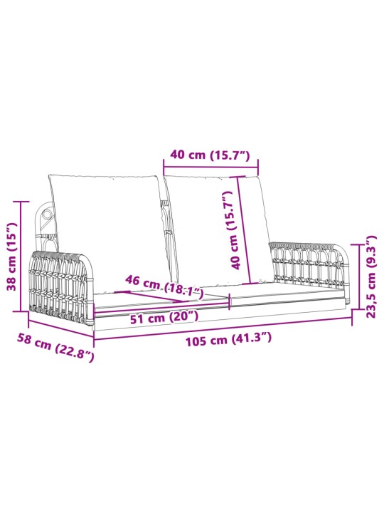 Houpací lavice s poduškami 105 x 58 x 38 cm polyratan a ocel