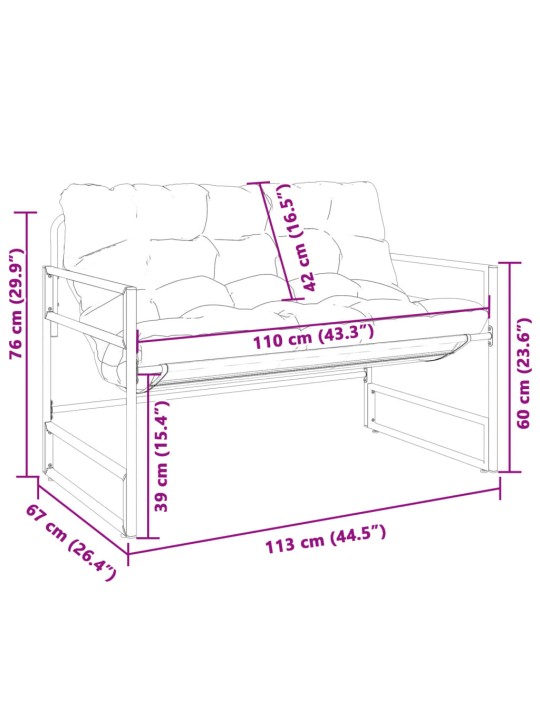 Zahradní lavice s poduškou taupe 113 cm ocel