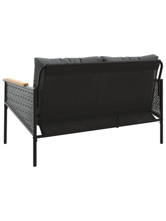 Zahradní lavice s poduškami 116 cm černá ocel