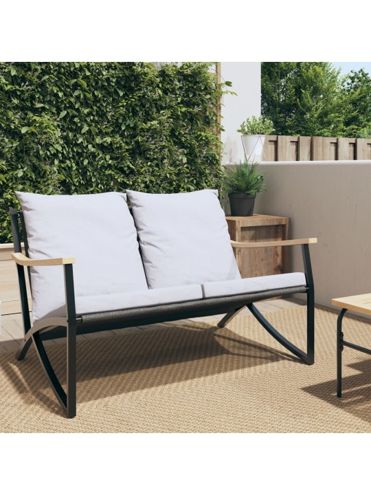 Zahradní lavice s poduškami 120 cm černá ocel