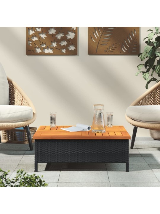 Zahradní stolek černý 70 x 70 x 25 cm ratan a akáciové dřevo