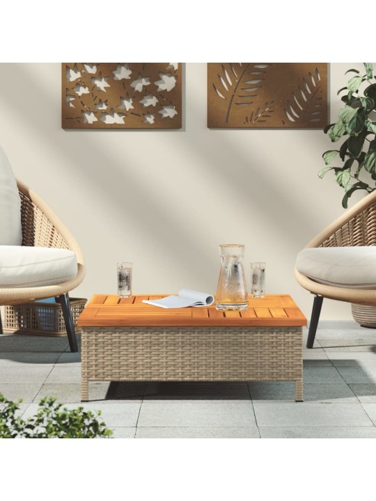 Zahradní stolek béžový 70 x 70 x 25 cm ratan a akáciové dřevo