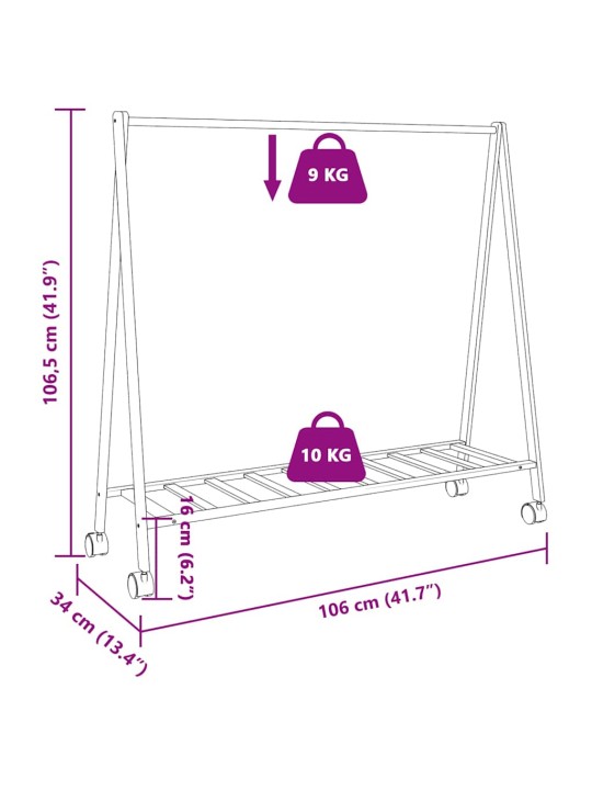 Stojan na oblečení s policemi a kolečky 106x34x106,5 cm bambus