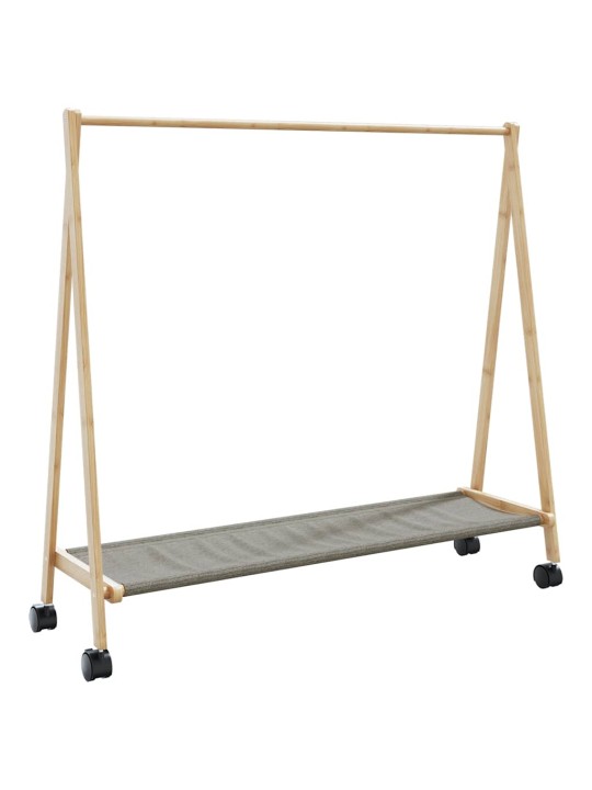 Stojan na oblečení s policemi a kolečky 106x34x106,5 cm bambus