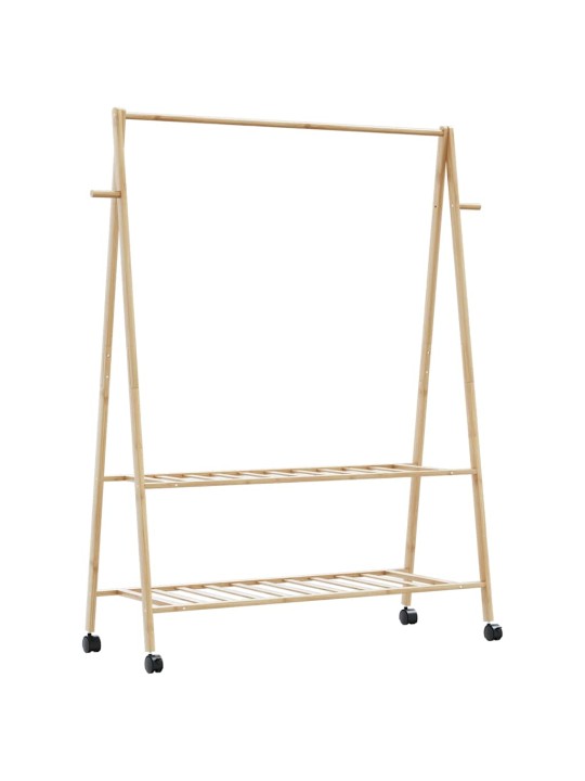 Stojan na oblečení s policemi a kolečky 132x45,5x155,5cm bambus