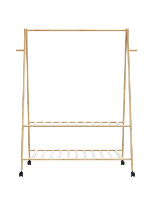 Stojan na oblečení s policemi a kolečky 132x45,5x155,5cm bambus