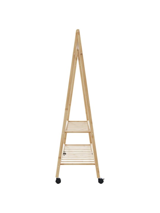 Stojan na oblečení s policemi a kolečky 132x45,5x155,5cm bambus