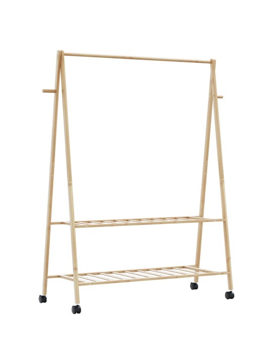 Stojan na oblečení s policemi a kolečky 132x45,5x155,5cm bambus