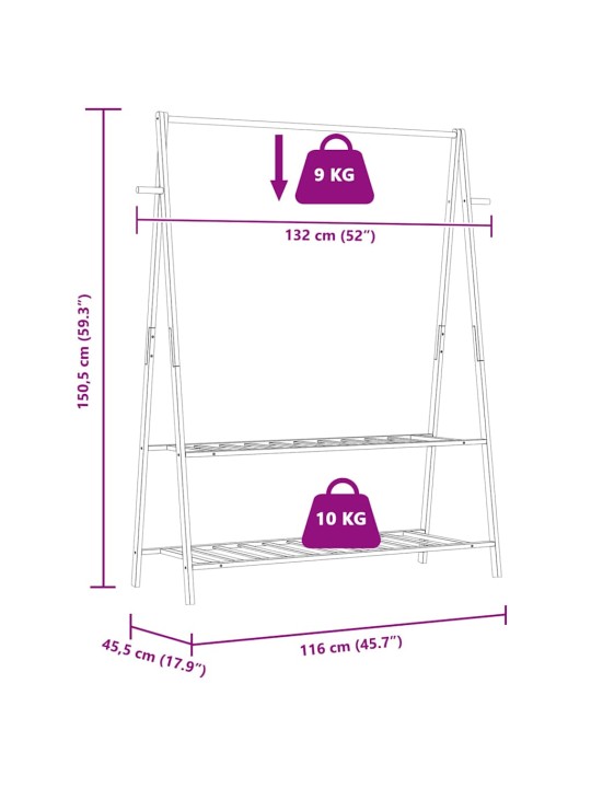 Stojan na oblečení s policemi 132x45,5x150,5 cm bambus