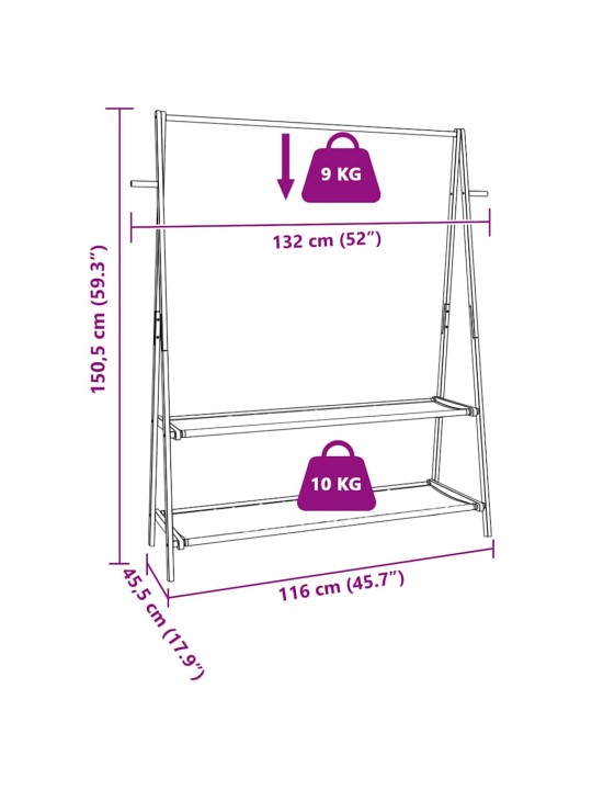 Stojan na oblečení s policemi 132x45,5x150,5 cm bambus