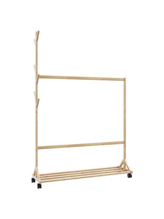 Stojan na oblečení s háčky a kolečky 100x35x157 cm bambus