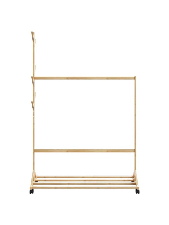 Stojan na oblečení s háčky a kolečky 100x35x157 cm bambus