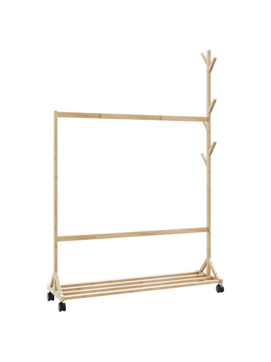 Stojan na oblečení s háčky a kolečky 100x35x157 cm bambus