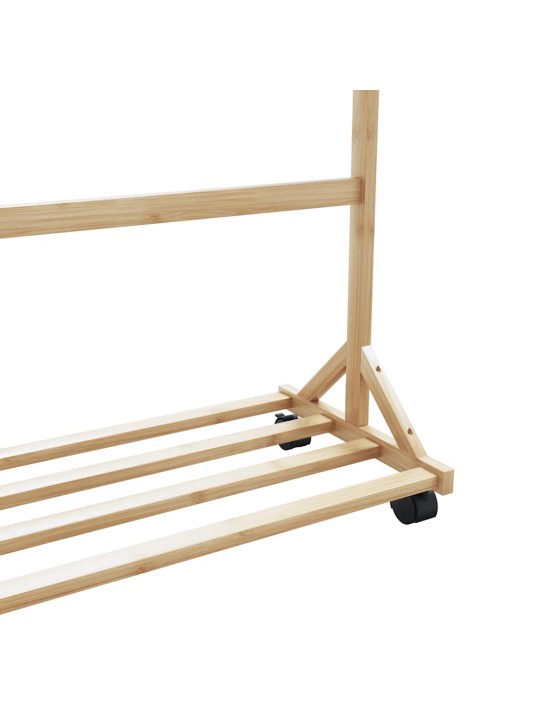 Stojan na oblečení s háčky a kolečky 100x35x157 cm bambus