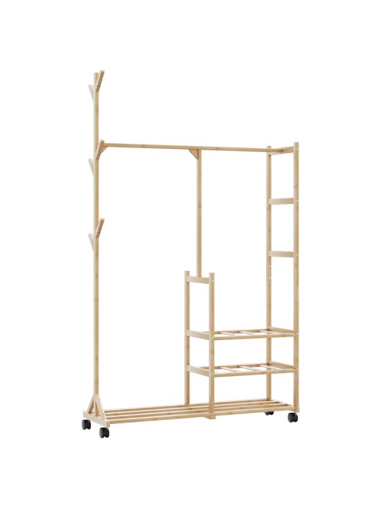Stojan na oblečení s policemi a kolečky 100x38x175,5 cm bambus