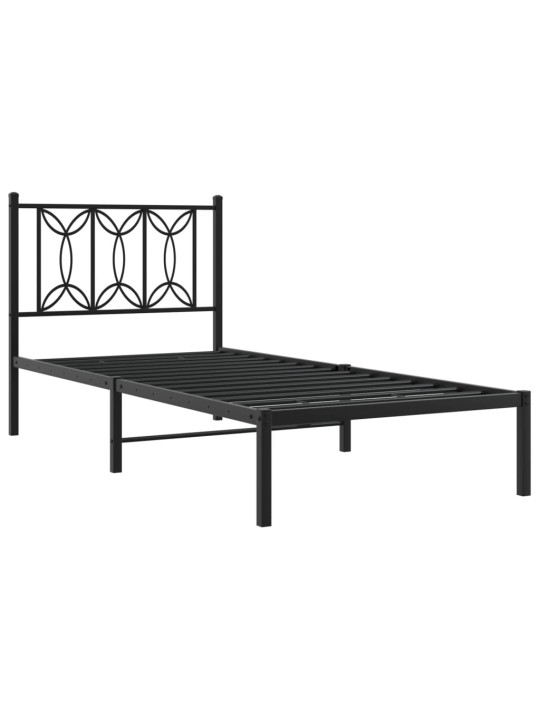 Kovový rám postele s čelem černý 75 x 190 cm