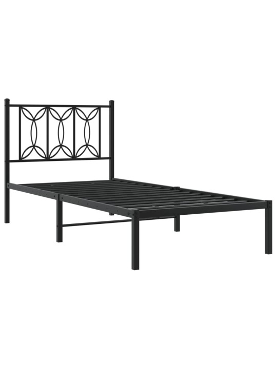 Kovový rám postele s čelem černý 80 x 200 cm