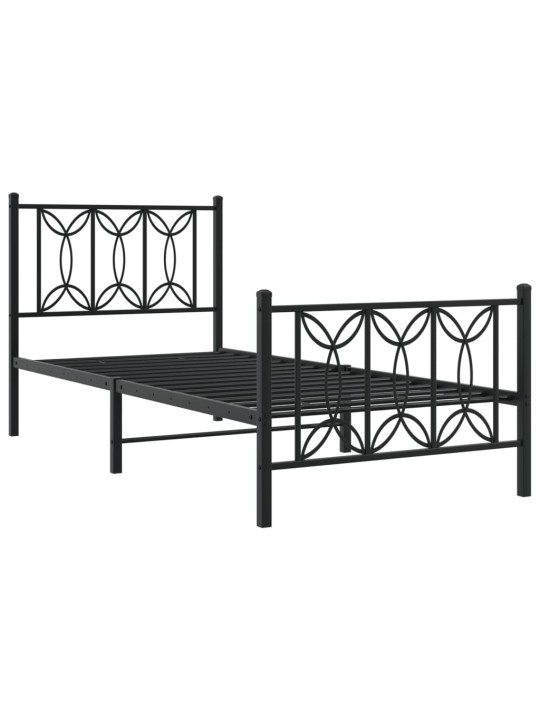 Kovový rám postele s hlavovým a nožním čelem černý 80 x 200 cm