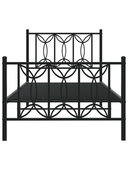 Kovový rám postele s hlavovým a nožním čelem černý 80 x 200 cm
