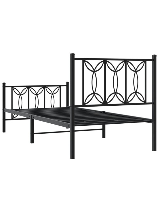 Kovový rám postele s hlavovým a nožním čelem černý 80 x 200 cm