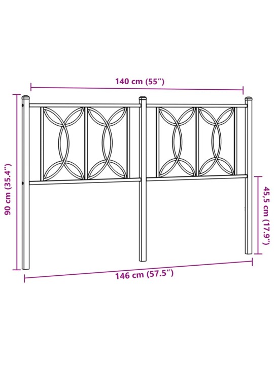 Kovové čelo postele černé 140 cm