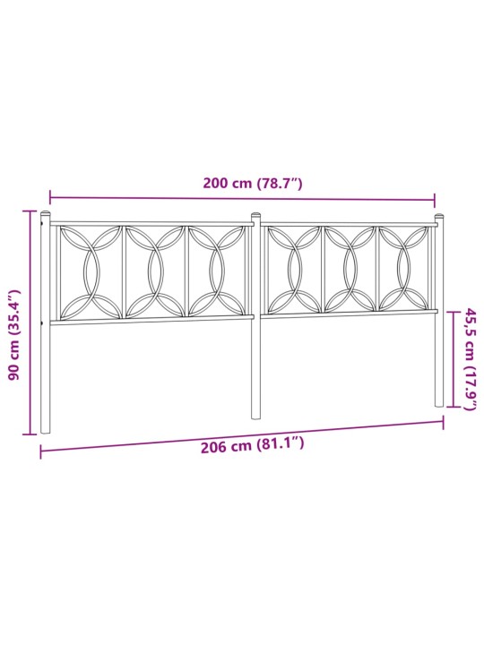 Kovové čelo postele černé 200 cm