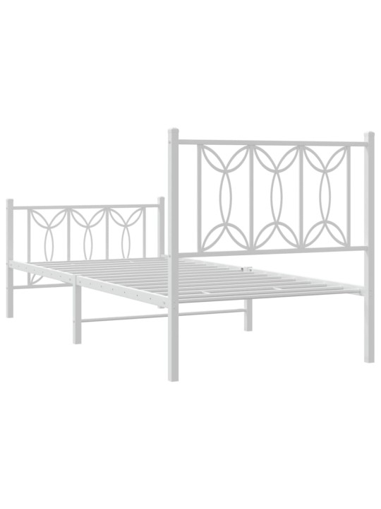 Kovový rám postele s hlavovým a nožním čelem bílý 90 x 200 cm