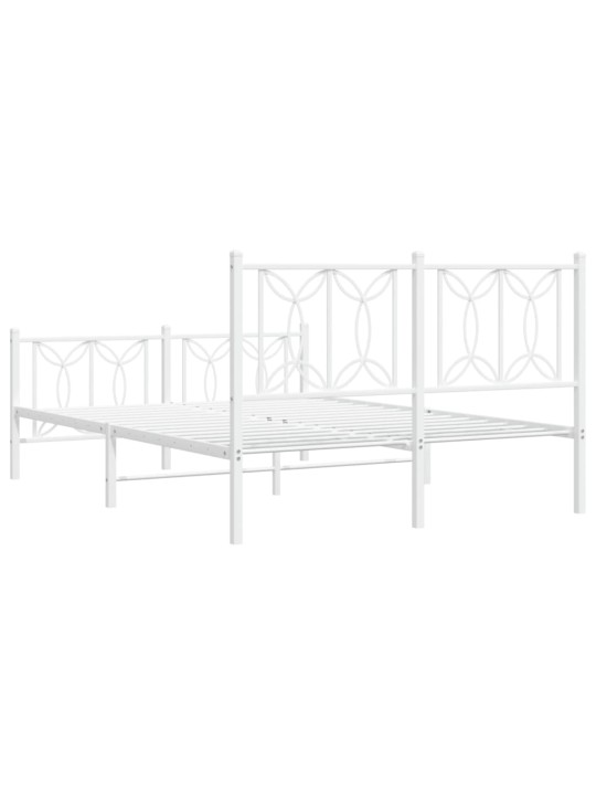 Kovový rám postele s hlavovým a nožním čelem bílý 140 x 190 cm