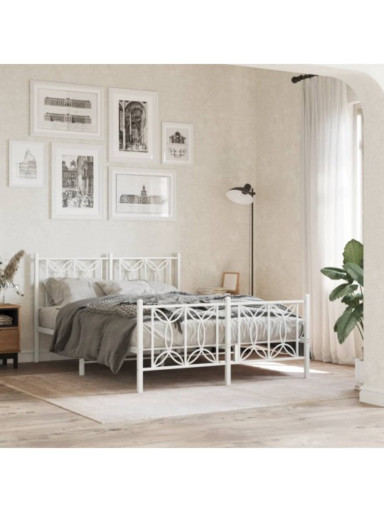 Kovový rám postele s hlavovým a nožním čelem bílý 140 x 200 cm