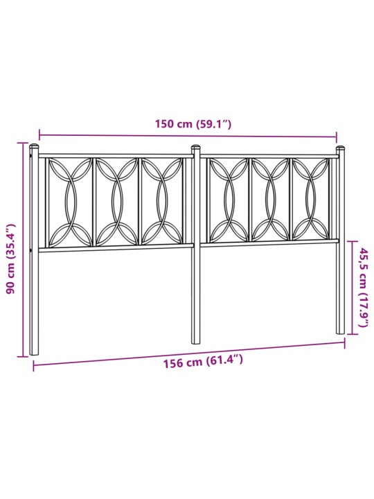 Kovové čelo postele bílé 150 cm
