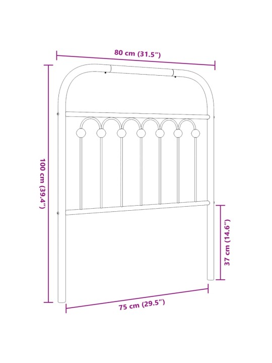 Kovové čelo postele černé 75 cm