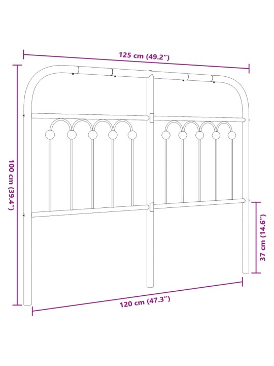 Kovové čelo postele černé 120 cm
