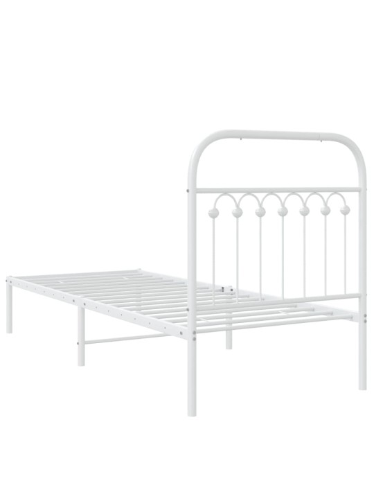 Kovový rám postele bez matrace s čelem bílý 75 x 190 cm