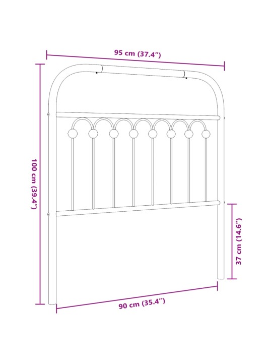 Kovové čelo postele bílé 90 cm