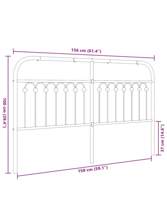 Kovové čelo postele bílé 150 cm